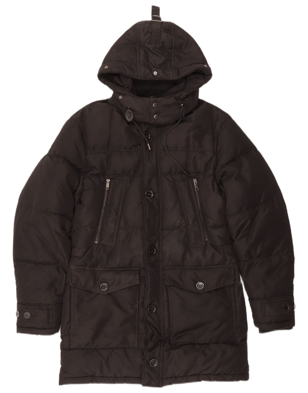 Casaco acolchoado com capuz masculino Zara UK 36 pequeno poliéster preto