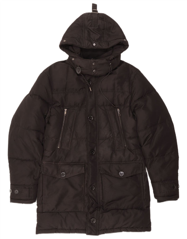 Casaco acolchoado com capuz masculino Zara UK 36 pequeno poliéster preto