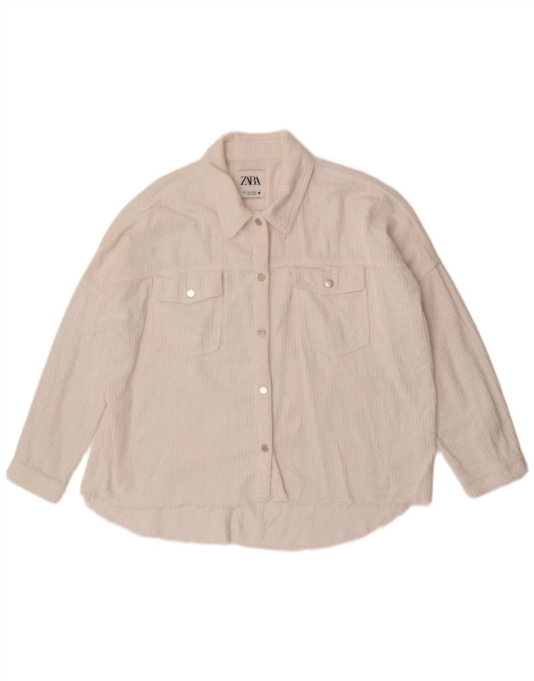 Camisa feminina de veludo cotelê Zara UK 14 médio algodão branco