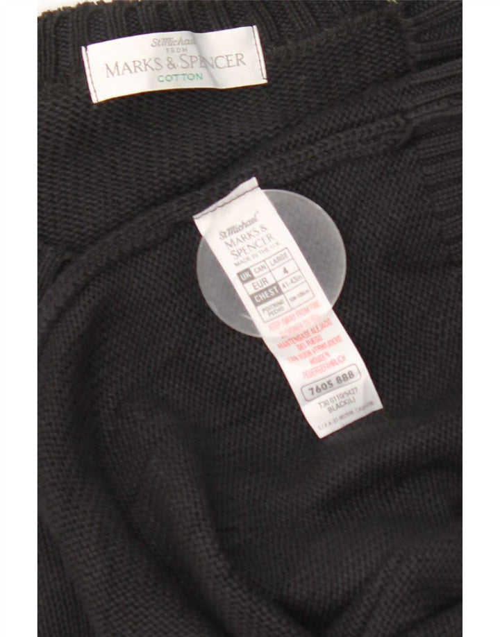 Suéter masculino Marks & Spencer com gola redonda, grande algodão preto