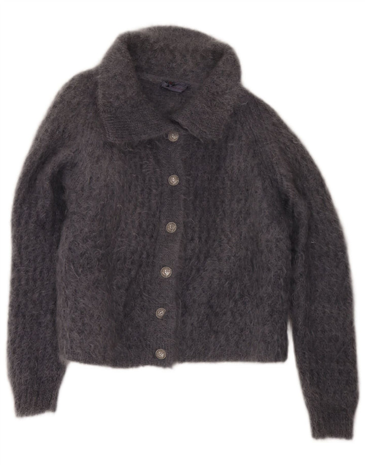 Suéter Cardigan Feminino Vintage Reino Unido 14 Grande Cinza