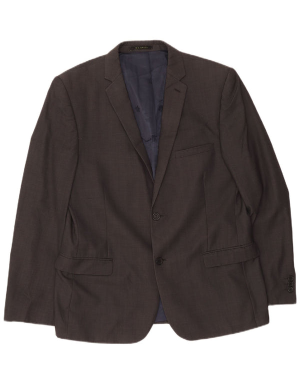 Jaqueta blazer masculina de 2 botões Ted Baker Reino Unido 42 XL lã cinza