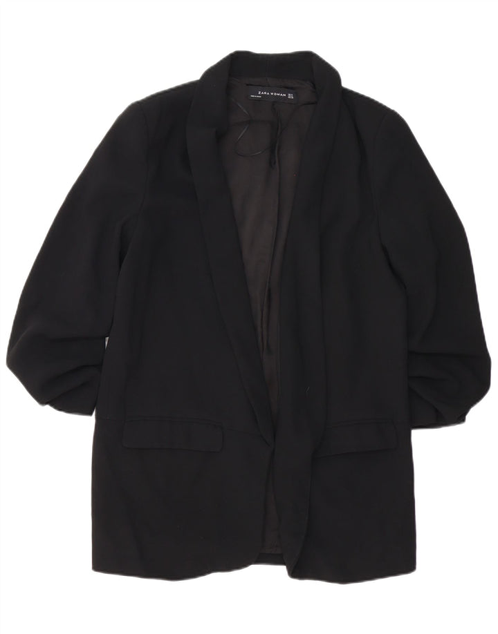 ZARA Jaqueta Blazer Feminina Manga 3/4 Aberta Reino Unido 14 Médio Preto Poliéster