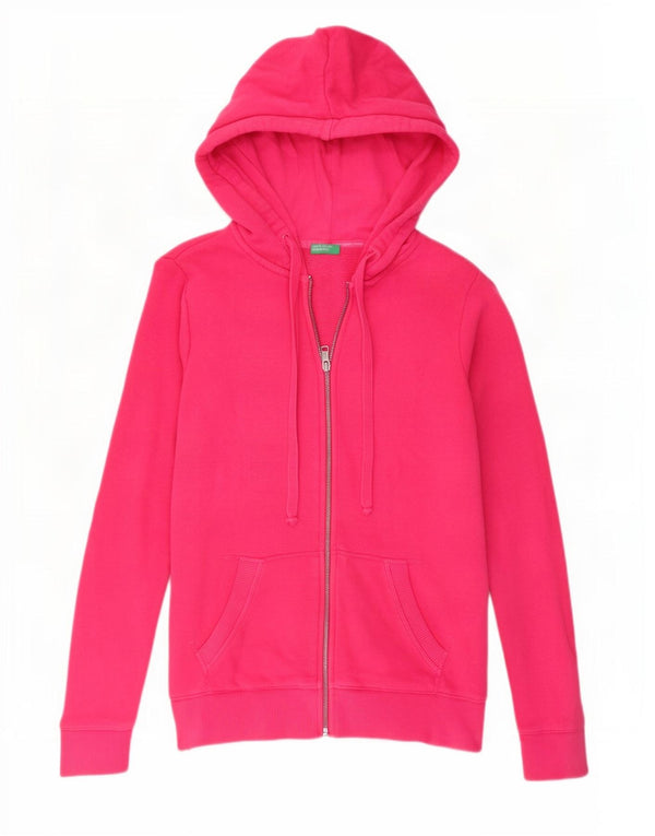 Suéter feminino Benetton com capuz e zíper UK 6 XS algodão rosa