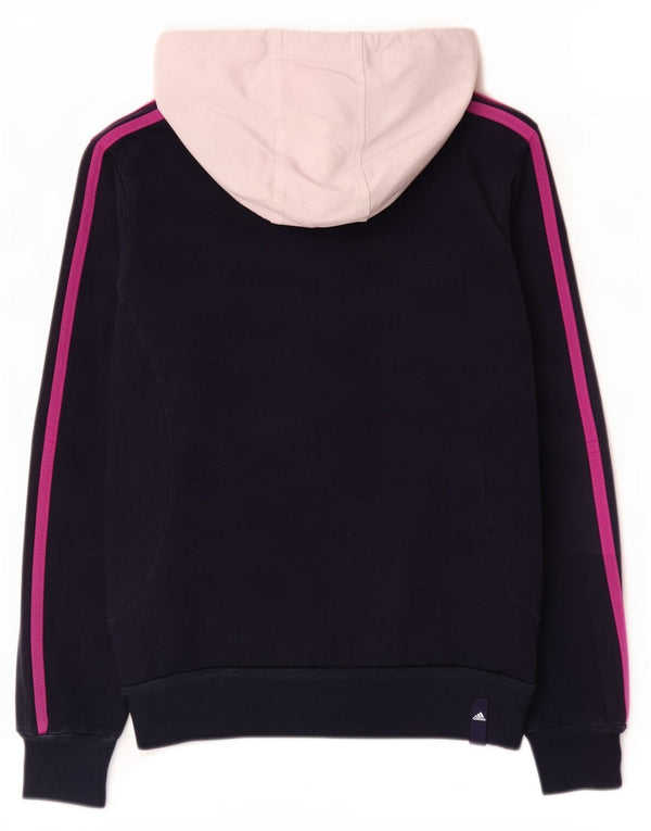 Adidas feminino zip moletom com capuz Reino Unido 12 médio azul marinho colorblock algodão