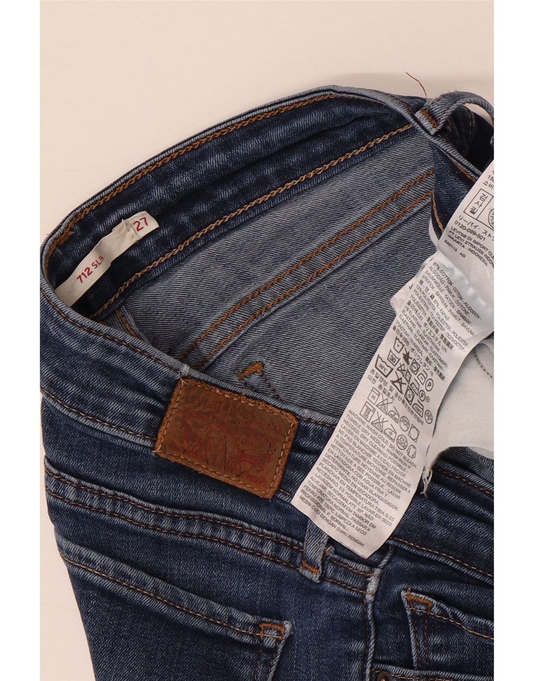 Calça Jeans Levis Feminina 712 Distressed Slim W27 L30 Azul Algodão