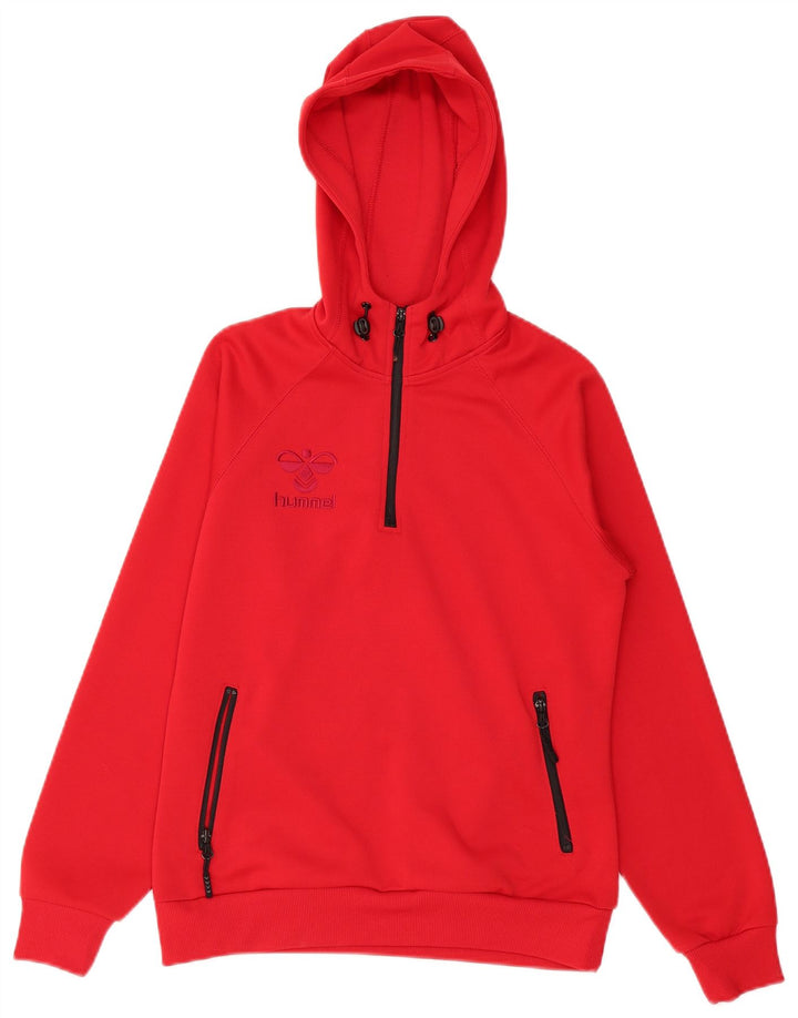 Hummel Suéter masculino com capuz e gola com zíper pequeno vermelho
