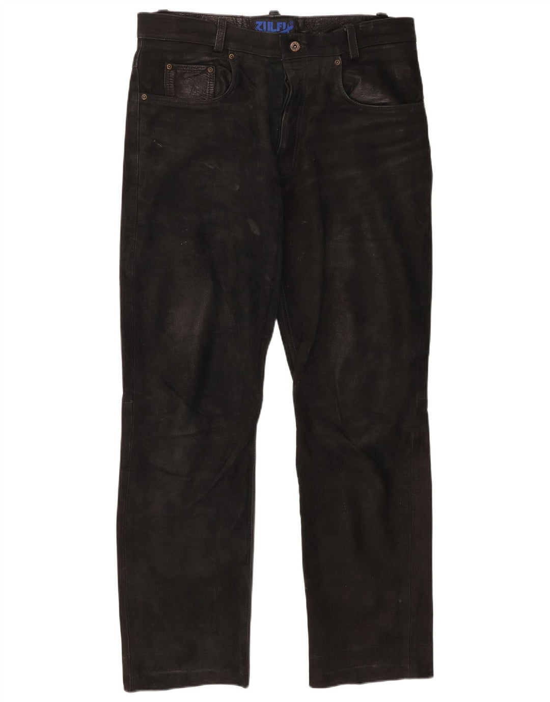 Calças de couro retas masculinas vintage W37 L30 pretas
