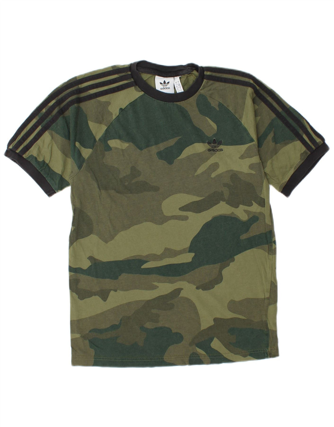 Camiseta masculina Adidas pequena camuflada cáqui algodão