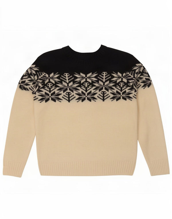 Suéter vintage masculino com gola redonda, médio, branco, Fair Isle, acrílico