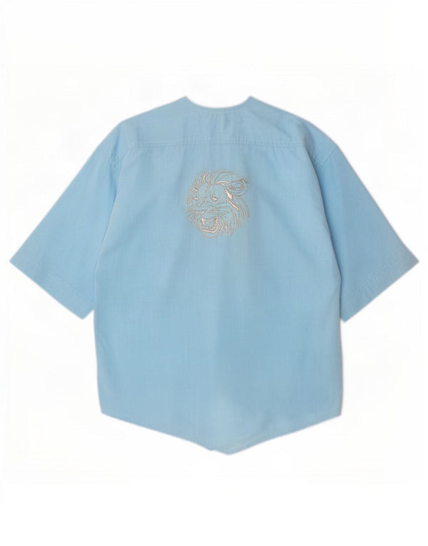Blusa feminina vintage de manga curta UK 18 XL azul estampa animal
