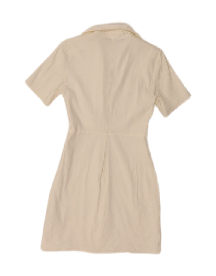 Vestido feminino ZARA com bainha de mangas curtas Reino Unido 10 pequeno off white viscose