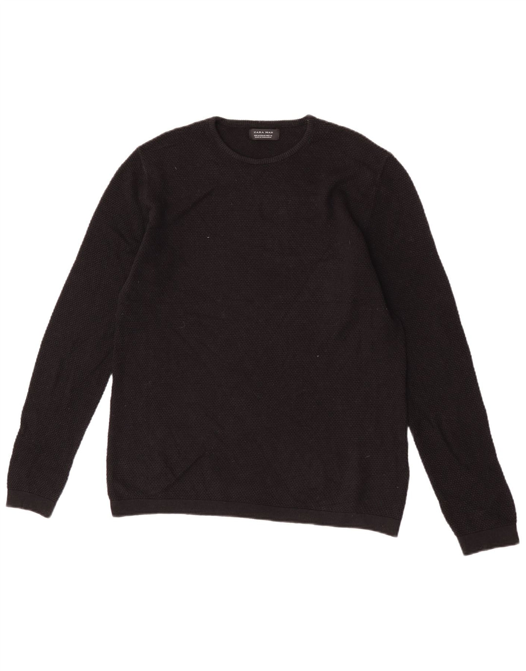 Zara Suéter masculino com gola redonda, preto médio