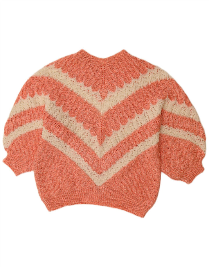 Suéter feminino VINTAGE com gola canoa Reino Unido 14 grande laranja Chevron