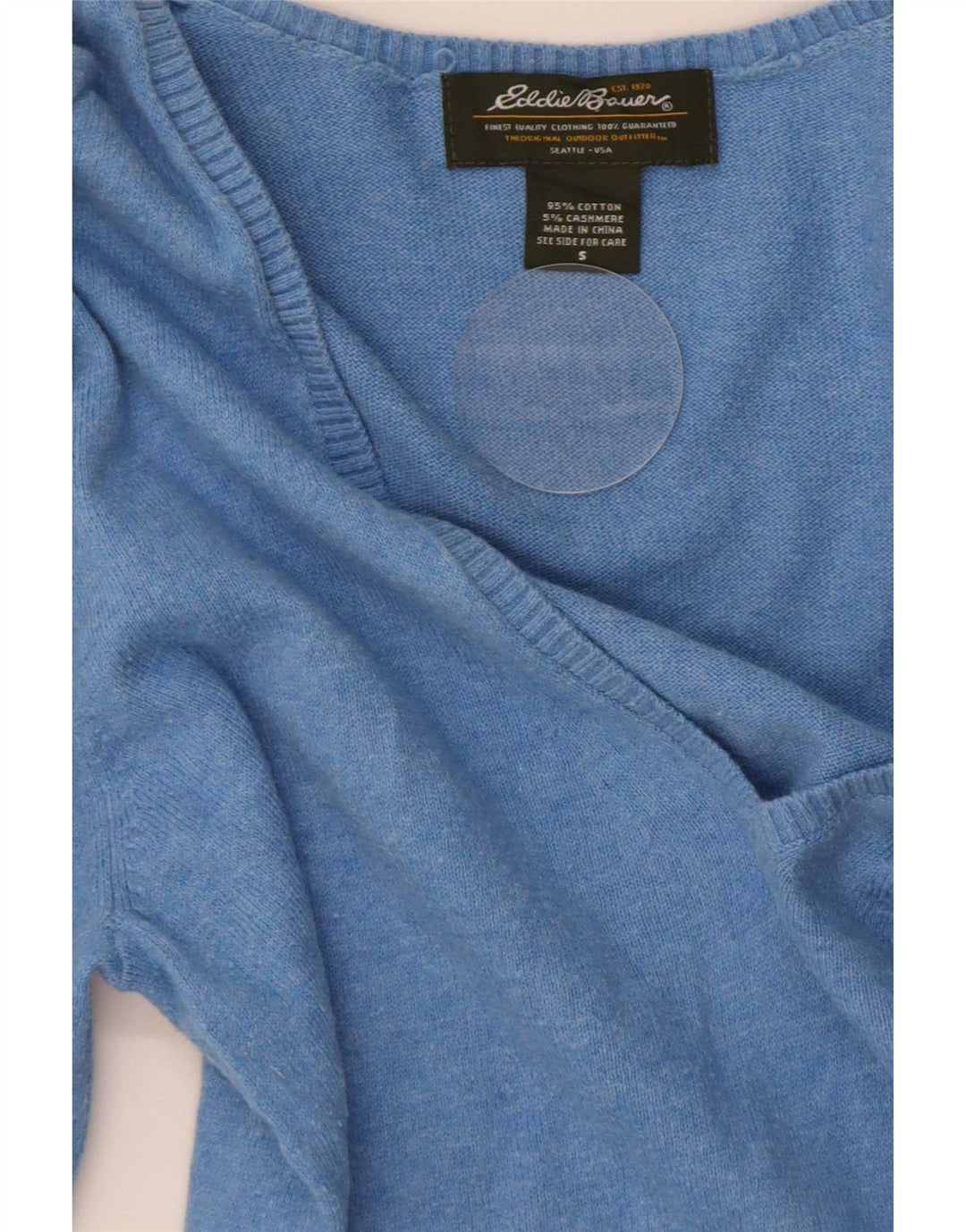 Eddie Bauer Suéter masculino com decote em V pequeno algodão azul