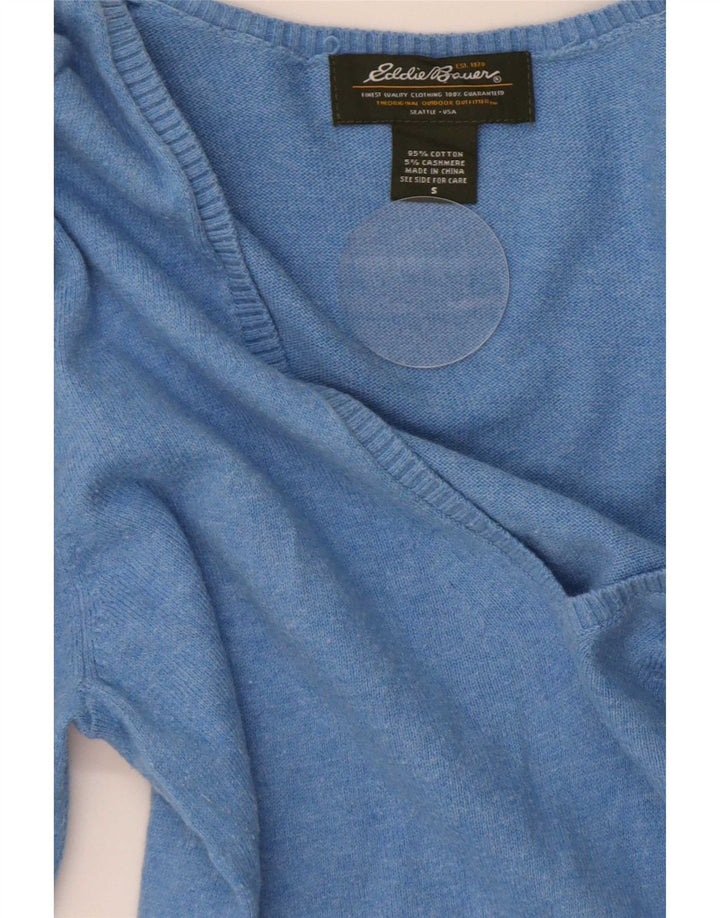 Eddie Bauer Suéter masculino com decote em V pequeno algodão azul