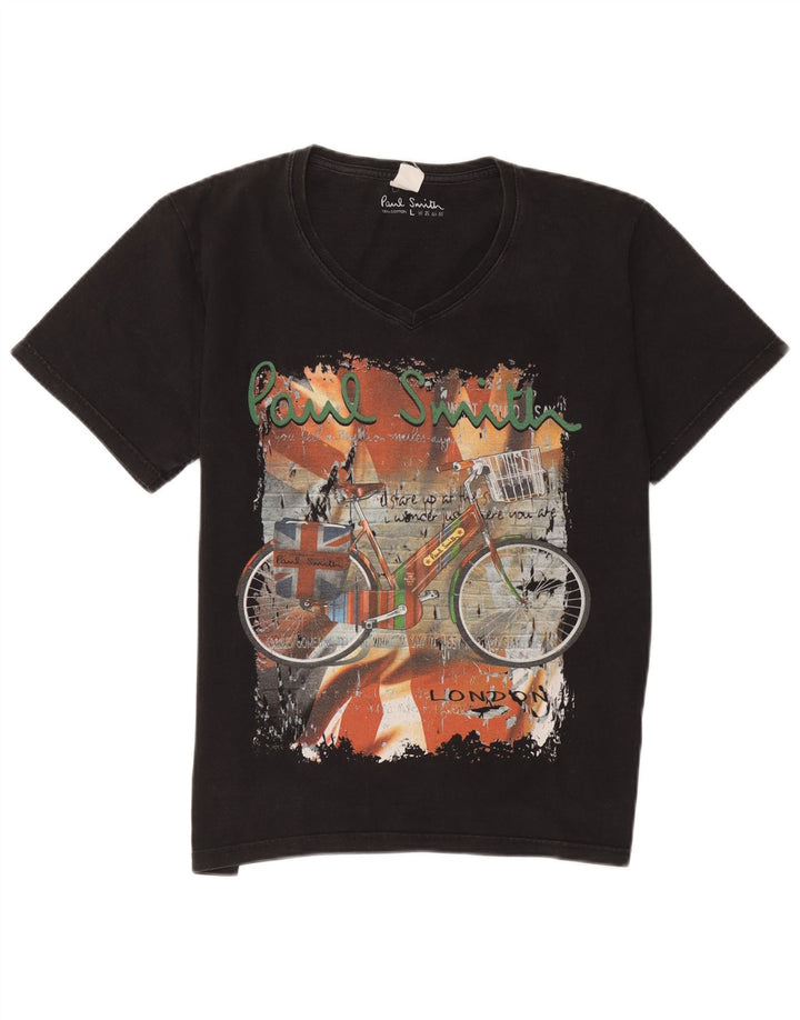 Camiseta masculina Paul Smith com estampa gráfica grande de algodão preto