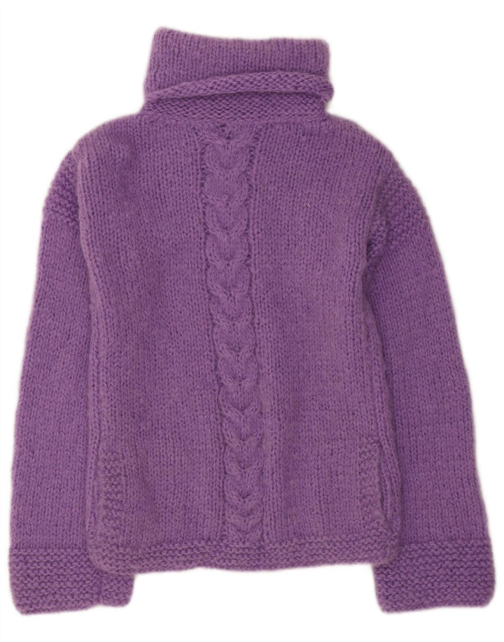 Suéter feminino vintage com gola redonda Reino Unido 12 lã roxa média