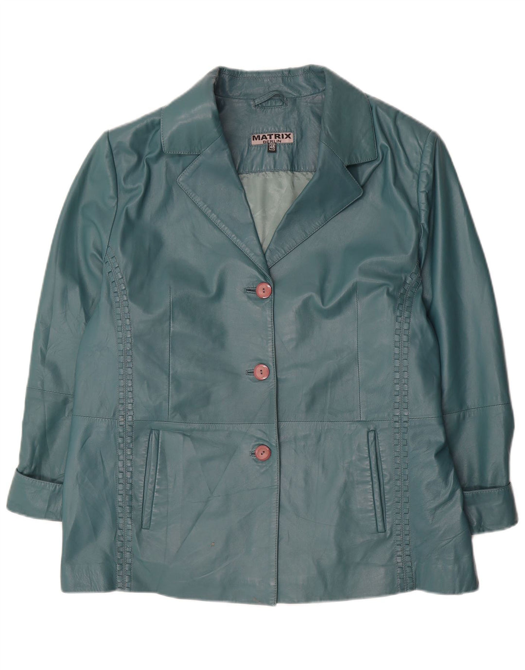 Jaqueta de couro feminina vintage EU 48 2XL couro verde