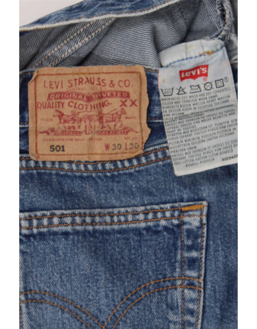Shorts jeans feminino Levi's 501 W30 algodão azul médio