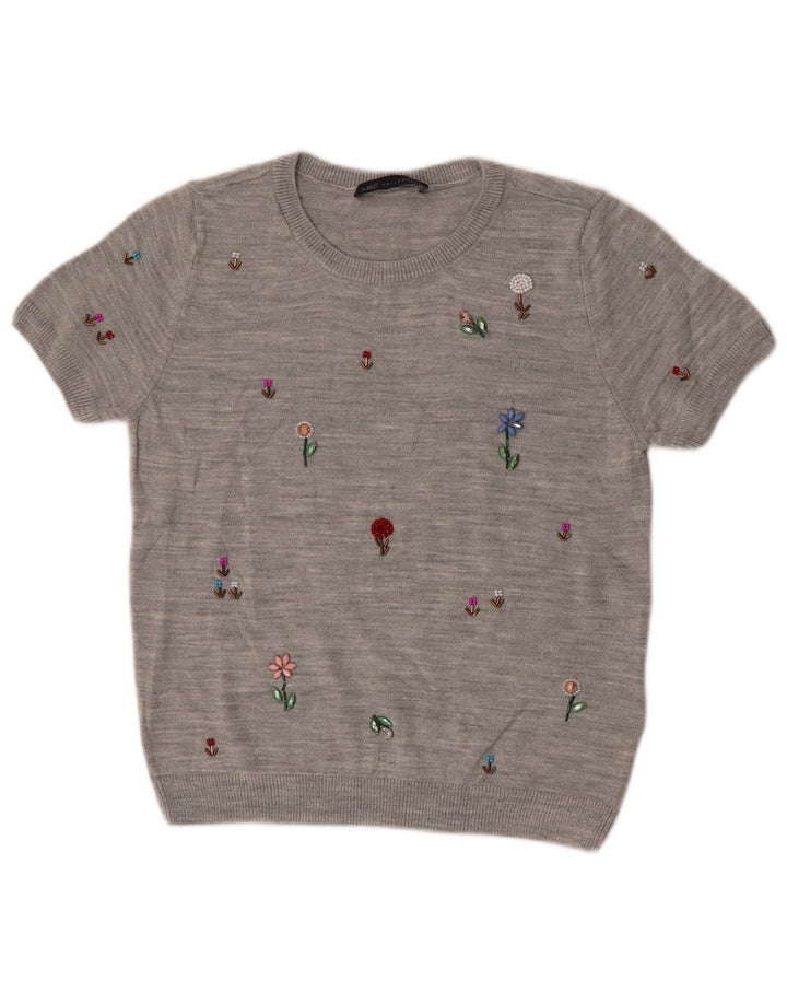 Suéter feminino Marks & Spencer com gola redonda e gola redonda Reino Unido 10 pequeno cinza
