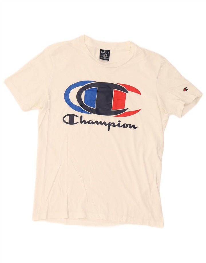 Camiseta masculina gráfica Champion pequena branca