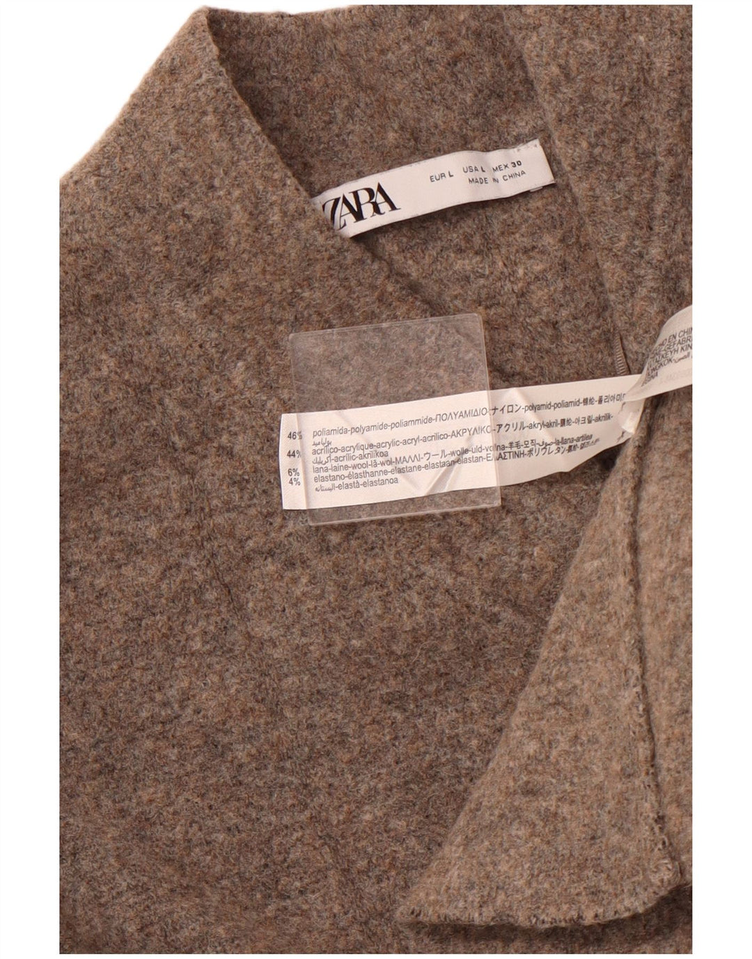 Suéter cardigã feminino ZARA Reino Unido 14 grande marrom poliamida