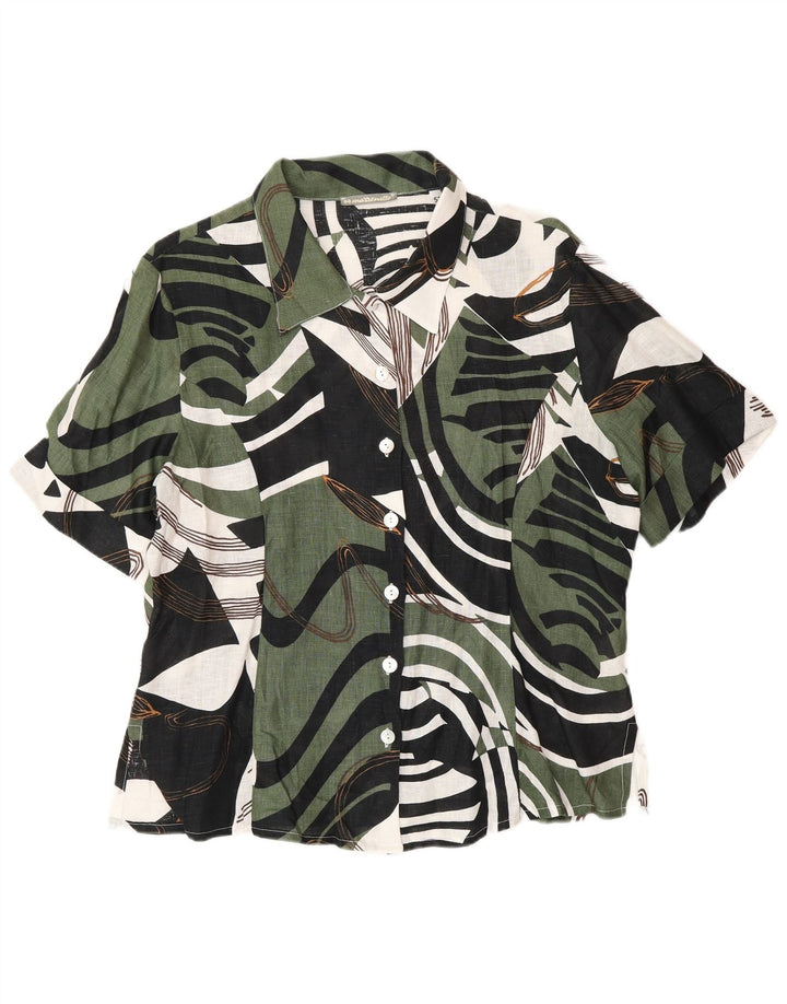Camisa feminina Marronetto com estampa abstrata de manga curta IT 52 2XL linho verde