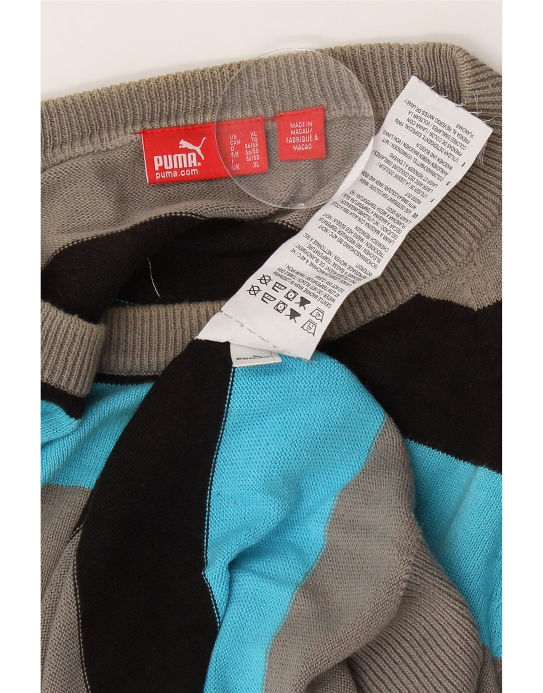 PUMA Mens Crew Neck Jumper Sweater XL Blue Striped Cotton Vintage Puma and Second-Hand Puma from Messina Hembry 