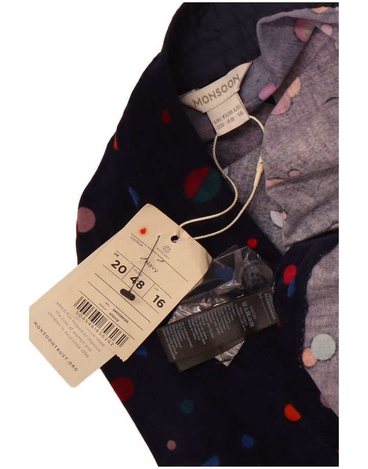 Minissaia feminina de veludo MONSOON Reino Unido 20 2XL W40 algodão manchado azul marinho