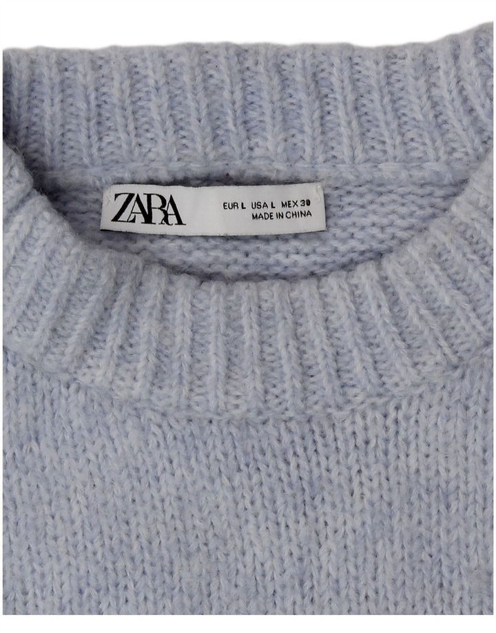 Zara Suéter feminino oversized com gola redonda Reino Unido 16 grande azul