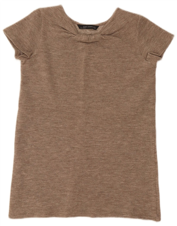 Camiseta feminina Zara UK 12 marrom médio manchado