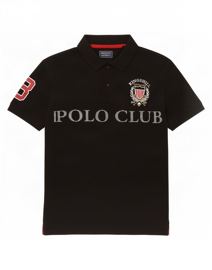 Camisa polo gráfica masculina pequena de algodão preto