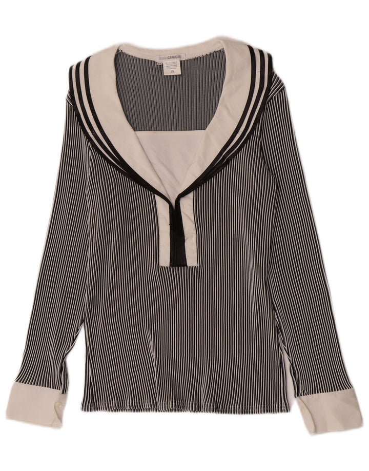 Blusa feminina Naracamicee UK 12 médio azul marinho risca de giz náutico