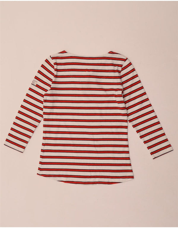 Top feminino Joules manga 3/4 UK 8 pequeno algodão listrado branco