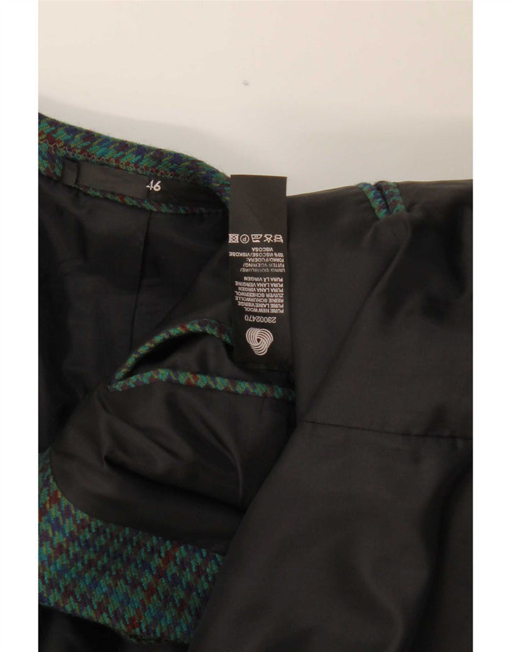 Jaqueta blazer masculina vintage com 2 botões IT 46 pequena houndstooth verde lã nova