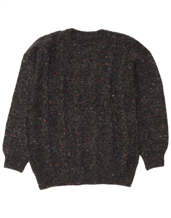 Suéter vintage masculino com gola redonda grande preto manchado