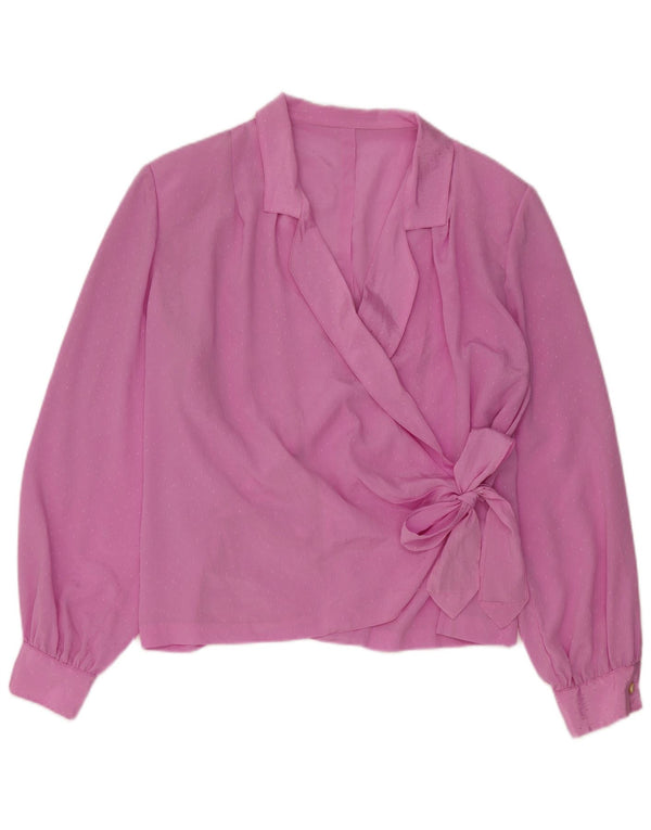 Blusa feminina vintage manga comprida envoltória top UK 16 grande rosa manchado
