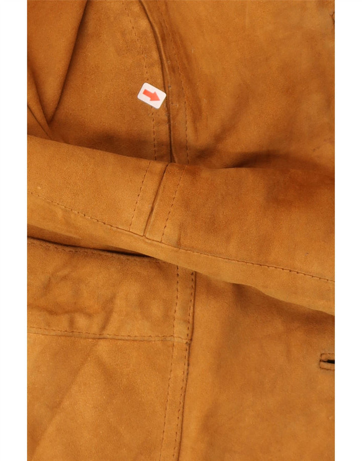 Jaqueta blazer feminina vintage de camurça com 3 botões Reino Unido 14 couro marrom médio