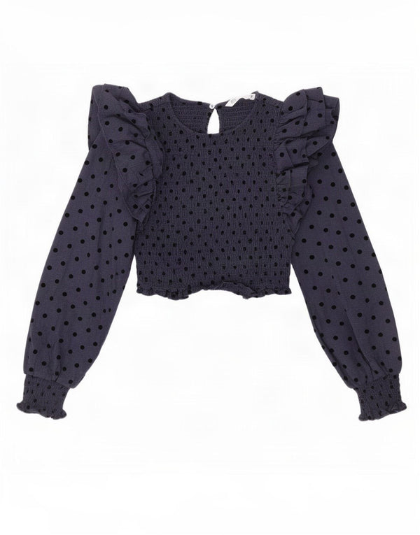 Blusa cropped feminina Zara UK 4 XS azul marinho bolinhas algodão