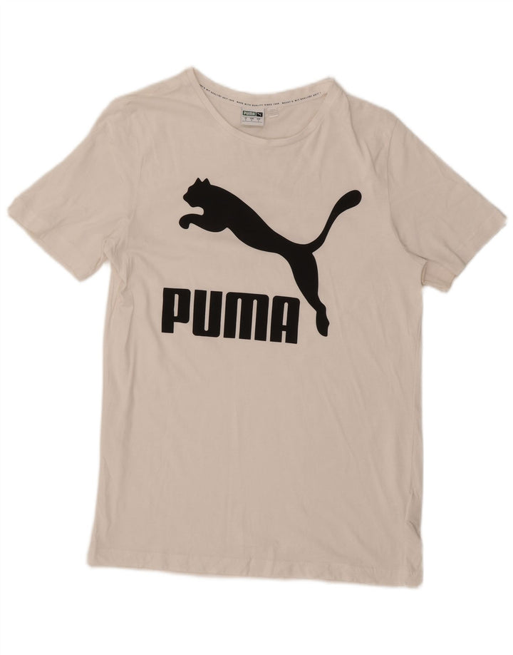 Puma Mens Graphic T-Shirt Top Pequeno Algodão Branco