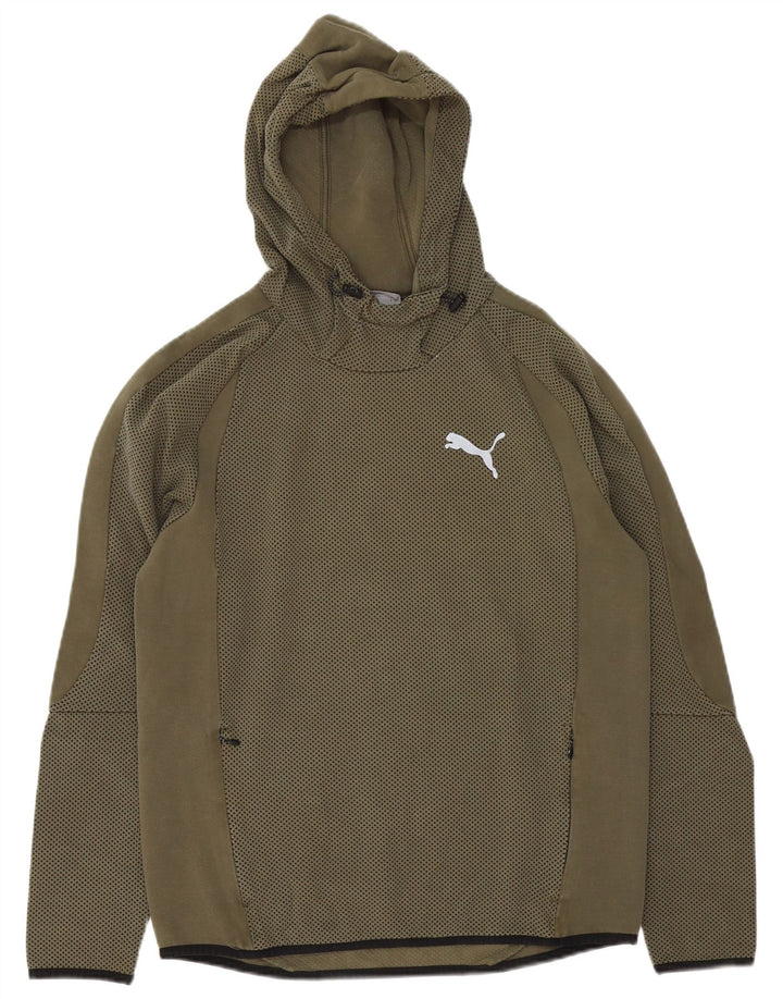 Puma Mens Hoodie Jumper Médio Cáqui Algodão Manchado