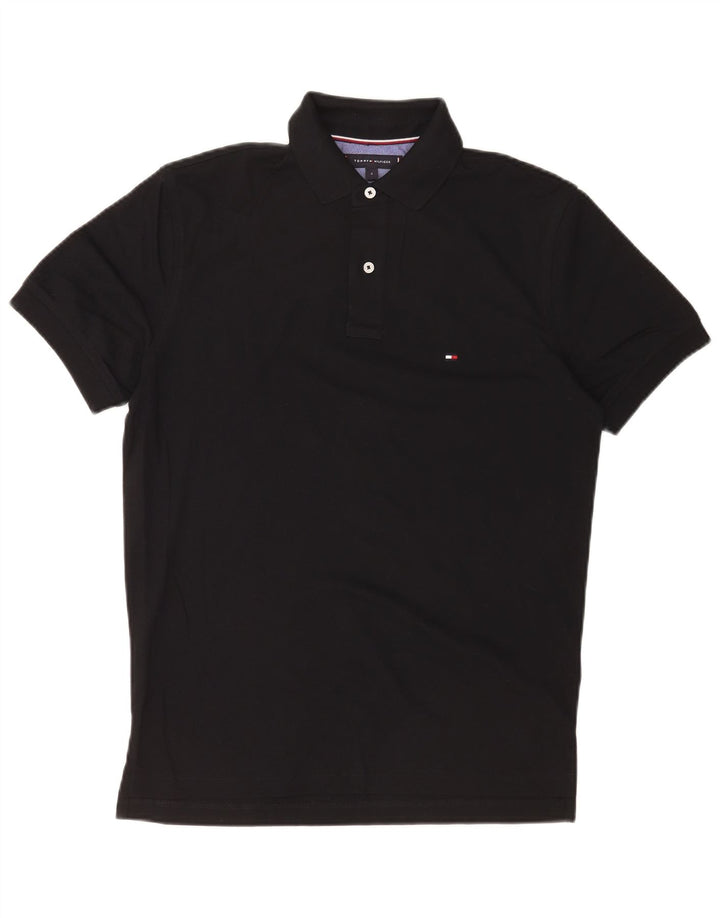 Camisa polo masculina Tommy Hilfiger pequena de algodão preto