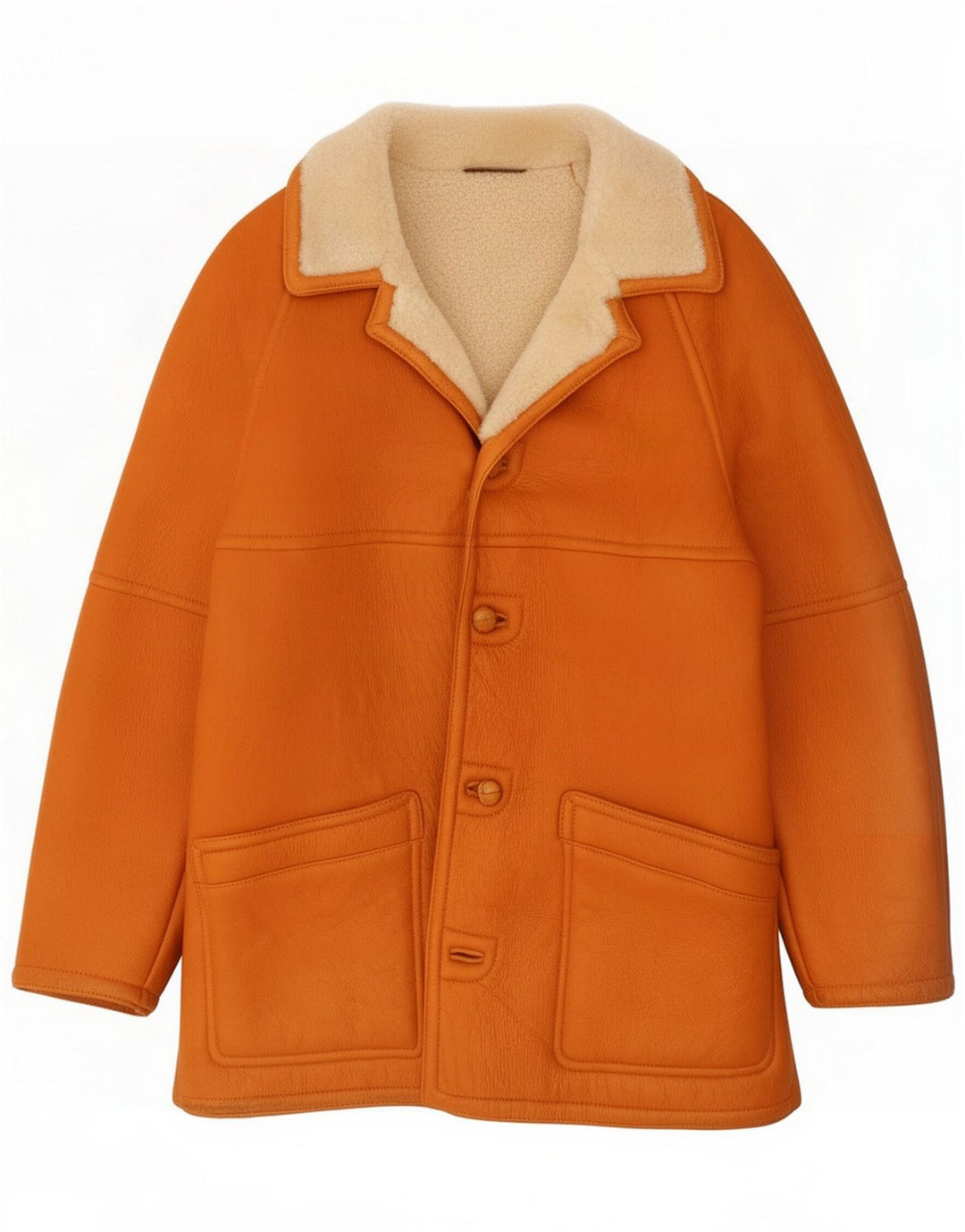 Vintage Mens Shearling Jacket UK 38 Couro Marrom Médio