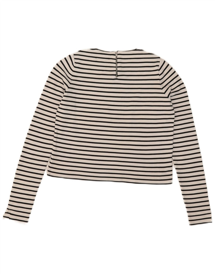 Zara Womens Crop Top Manga Longa Reino Unido 12 Médio Listrado Branco