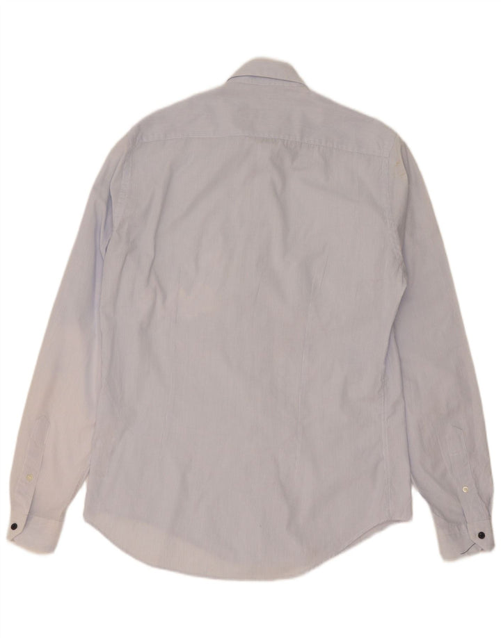 Zara Camisa masculina slim fit de algodão listrado azul médio