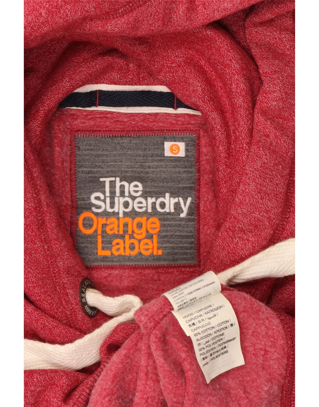 Suéter feminino com capuz e zíper SUPERDRY Reino Unido 10 pequeno algodão manchado vermelho