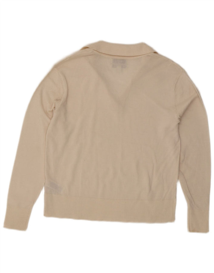 Suéter feminino Marks & Spencer com gola polo e gola polo UK 12 médio off white