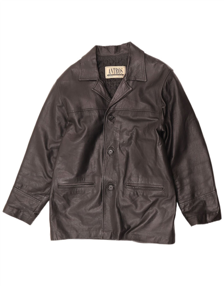 antros Jaqueta blazer masculina de couro com 3 botões Reino Unido 40 grande couro preto