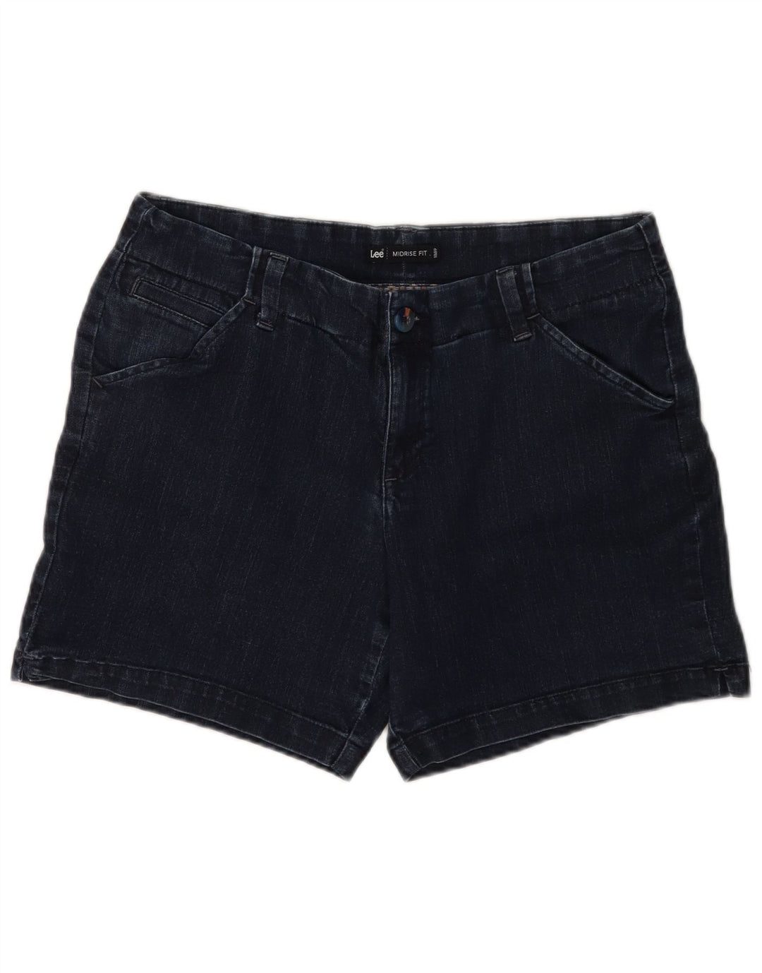 Shorts jeans feminino de cintura média LEE EUA 12 grande W34 algodão azul marinho